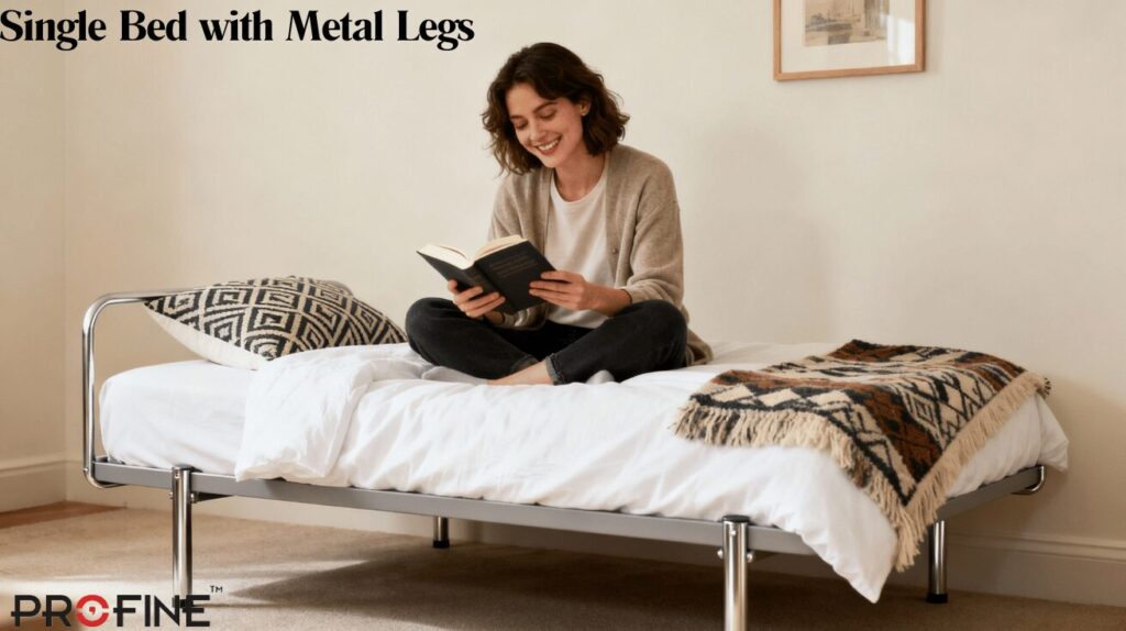 Single Bed with Metal Legs