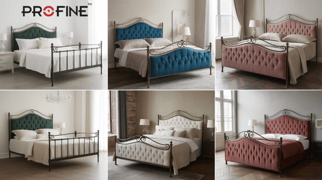 Upholstered Headboard Iron Bed